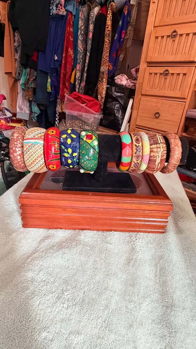Set of 10 Assorted Vintage Style Boho Wooden and Textured Bangle Bracelets
